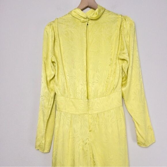 Ronny Kobo Kiara Silk Jacquard Dress M Slit Neon Asymmetric Long Sleeve - Picture 8 of 10